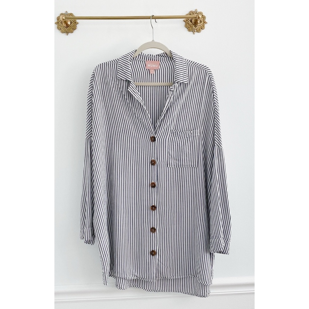 Show Me Your MuMu Black and White Striped Button-Down Shirt